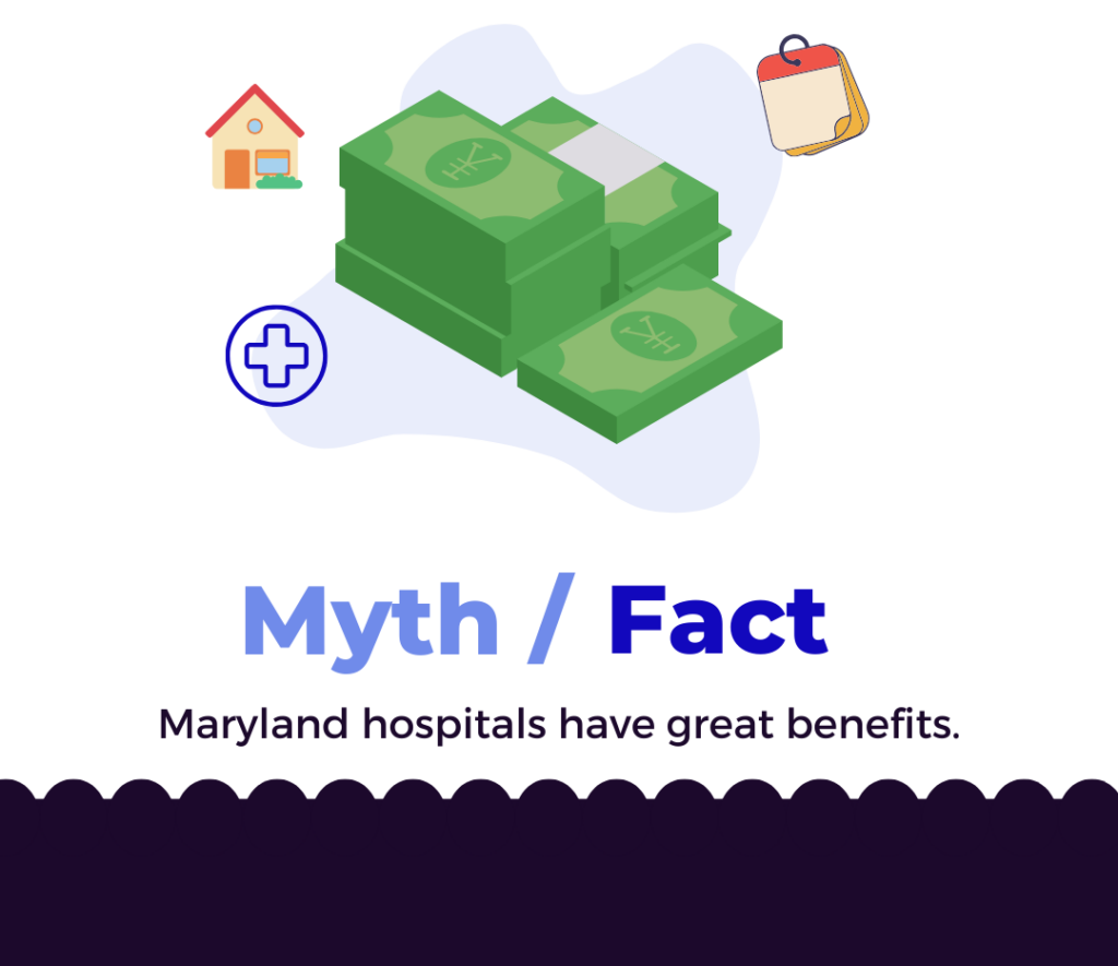 Graphic of Myth or Fact health care game: Maryland hospitals have great benefits.