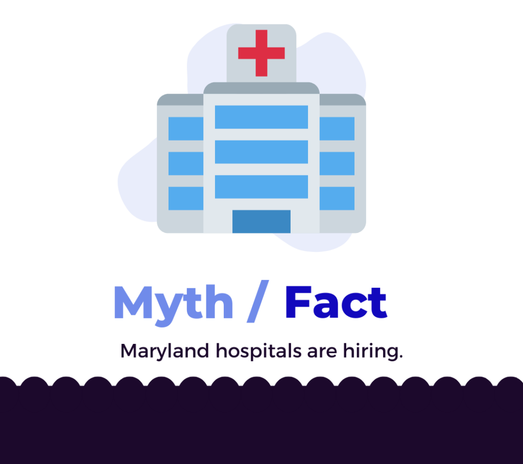 Graphic of Myth or Fact health care game: Maryland hospitals are hiring.